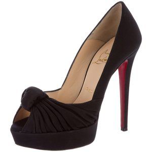 Christian Louboutin Black Satin Lady Gres Knotted Peep Toe Pumps